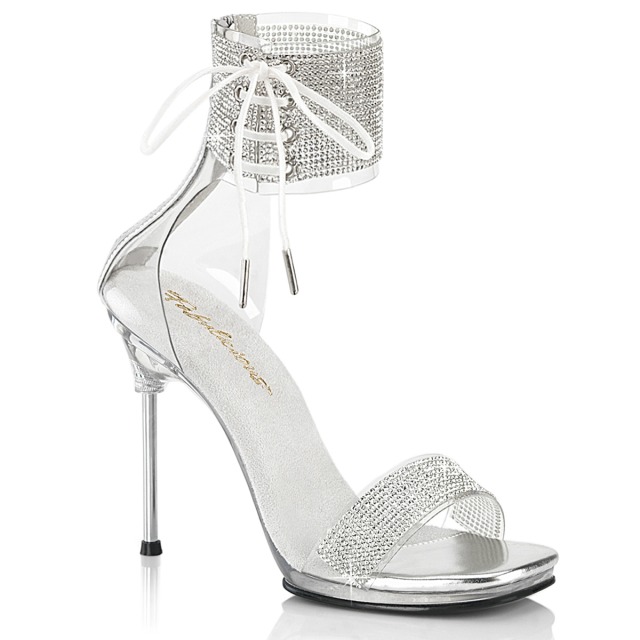 PLEASER【取り寄せ】プリーザー・ラインストーンアンクルストラップサンダル/品番:CHIC-47/CHIC47/11cmヒール/ドレス/メタルヒール/レディース/ダンス/エレガント/衣装/発表会/シューズ/キャバ嬢//靴/ワイドアンクルストラップ/バックジッパー/サンダル/シルバー/銀|KONI KONI