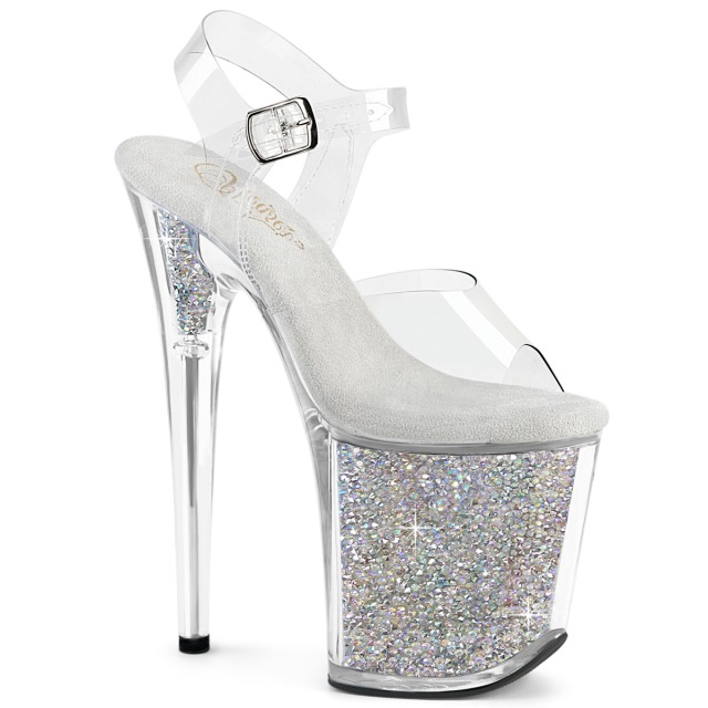 PLEASER【取り寄せ】プリーザー・インサイドラインストーン厚底フラミンゴサンダル/品番:FLAMINGO-808RSI/FLAM808RSI/20cmヒール/ドレス/ポールダンス/衣装/靴/キャバ嬢/レディース/ピンヒール/ハイヒール/アッパークリア（透明）/クリアヒール/クリア&times;シルバー/透明&times;銀｜KONI KONI 12,669円