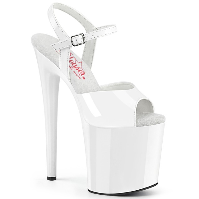 PLEASER【取り寄せ】プリーザー・厚底サンダル/品番:NAUGHTY-809/NAU809/20cmヒール/ダンスシューズ/ダンス/衣装/ポールダンス/キャバ嬢/エナメルサンダル/アンクルストラップ/レディース/ドレスシューズ/コスプレ/21cm/22cm/23cm/24cm/25cm/26cm/27cm/エナメルホワイト/白