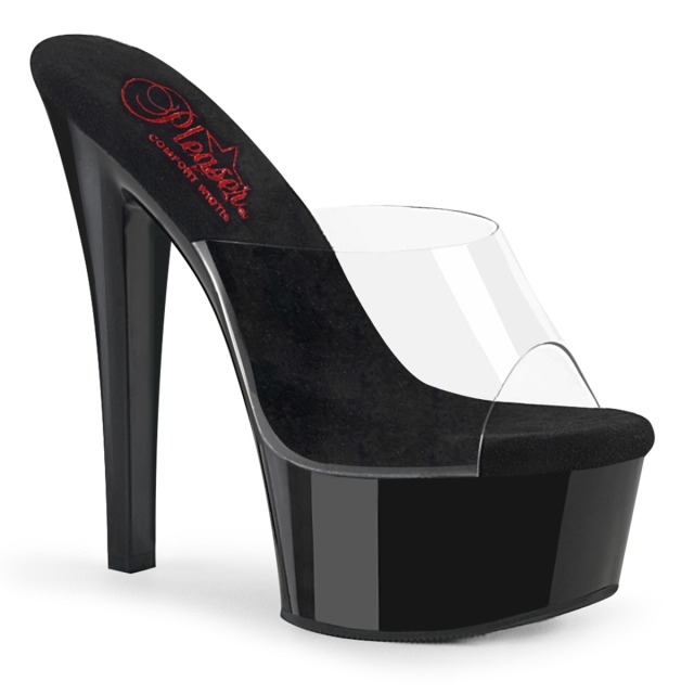 PLEASER【取り寄せ】プリーザー・グリム厚底ミュールサンダル/品番:GLEAM-601/GLM601/15cmヒール/ピンヒール/厚底サンダル/衣装/ダンス/ドレス/シューズ/コスプレ/キャバ嬢/撮影会/ブラックヒール/靴/レディース/クリアアッパー/シューズ/ピンヒールミュール/ブラック/黒｜KONI KONI