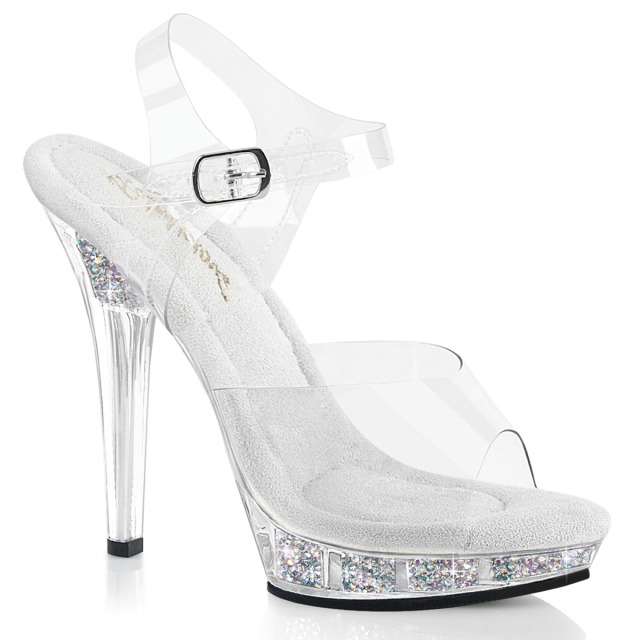 PLEASER【取り寄せ】プリーザー・ラインストーンインヒールクリアサンダル/品番：LIP-108RSI/LIP108RSI/13cmヒール/ウェディング/ドレスサンダル/コンテスト/レディース/サイズ展開豊富/ダンサー/キャバ嬢/ピンヒール/衣装/透明靴/アンクルストラップサンダル/クリア/透明