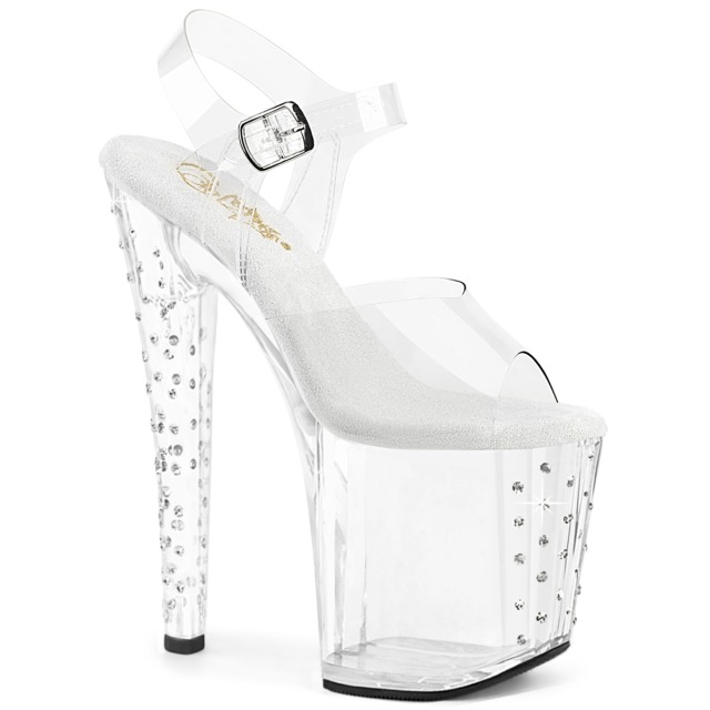 PLEASER【取り寄せ】プリーザー・ラインストーン厚底サンダル/品番:ENCHANT-708RS/ENC708RS/19cmヒール/20cmヒール/衣装/ドレス/ストラップサンダル/ポールダンス/キャバ嬢/クリアサンダル/透明靴/キラキラサンダル/レディース/クリアヒール/クリア×シルバー/透明×銀