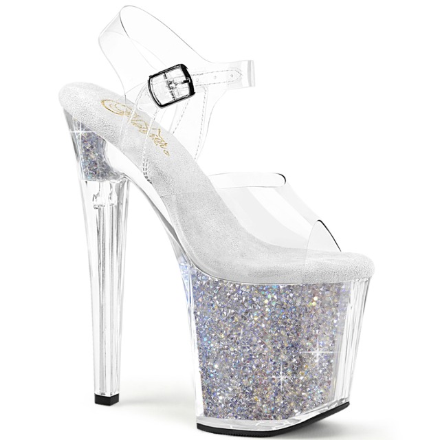 PLEASER【取り寄せ】プリーザー・インサイドラインストーン厚底サンダル/品番:ENCHANT-708RSI/ENC708RSI/19cmヒール/20cmヒール/ダンス/衣装/ドレス/ストラップサンダル/ポールダンス/キャバ嬢/靴/ピンヒール/キラキラサンダル/クリアヒール/クリア×シルバー/透明×銀