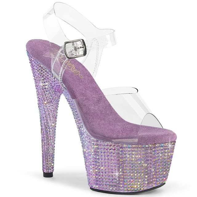 PLEASER【取り寄せ】プリーザー・厚底ラインストーンサンダル/品番:BEJEWELED-708RRS/BEJ708RRS/17cmヒール/18cmヒール/ドレス/厚底サンダル/ジュエルサンダル/キラキラサンダル/靴/厚底靴/ポールダンス/ダンス/キャバ嬢/レディース/アッパークリア（透明）/ラベンダー/薄紫