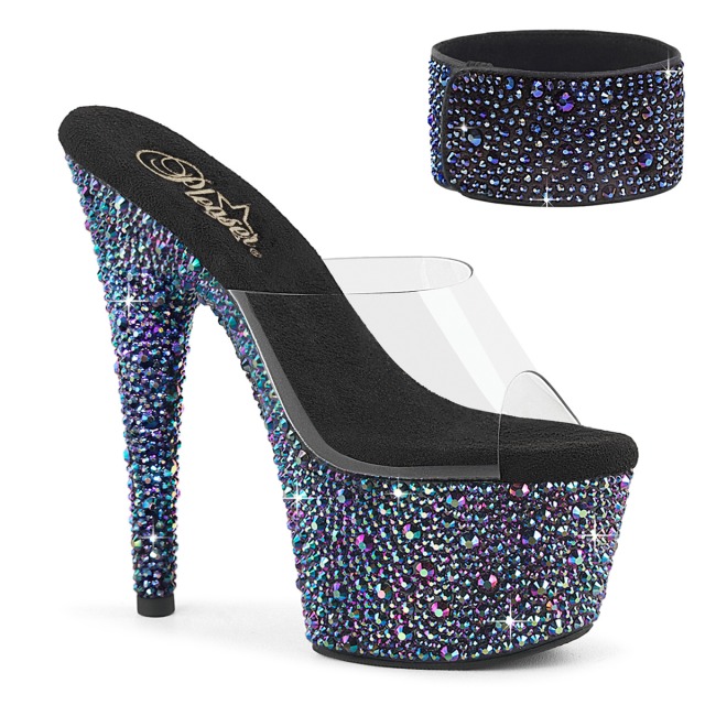 PLEASER【取り寄せ】プリーザー・マルチラインストーン2WAY厚底ミュール/品番:BEJEWELED-712MS/BEJ712MS/17cmヒール/18cmヒール/衣装/撮影会/ダンス/キャバ嬢/ドレス/ウエディング/結婚式/アッパークリア(透明)/ジュエルサンダル/キラキラサンダル/マルチブラック/黒|KONI KONI