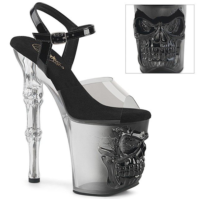 PLEASER【取り寄せ】プリーザー・グラデーションヒール厚底クリアサンダル/品番:RAPTURE-808T-1/RAPT808T-1/20cmヒール/ポールダンス/衣装/靴/キャバ嬢/ロック/パンク/ゴシック/スカルフェイス/骸骨/クリアヒール/レディース/デザインヒール/クリア×ブラック/透明×黒