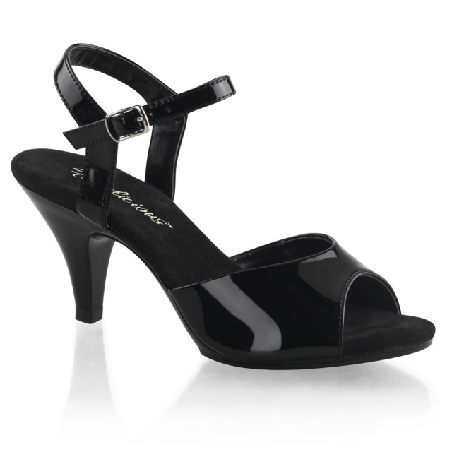 PLEASER【取り寄せ】プリーザー・ローヒールサンダル/品番：BELLE-309/BEL309/7cmヒール/レディース/靴/ダンス/衣装/コスプレ/ドレス/キャバ/エナメルサンダル/小さいサイズ/大きいサイズ/薄底サンダル/シングルソール/ストラップサンダル/エナメルブラック/黒