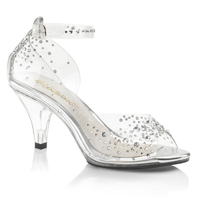 PLEASER【取り寄せ】プリーザー・オープントゥーラインストーンサンダル/品番：BELLE-330RS/BEL330RS/アンクルストラップ/ドレス/キャバ/ダンス/コスプレ/発表会/小さいサイズ/大きいサイズ/クリアサンダル//クリア