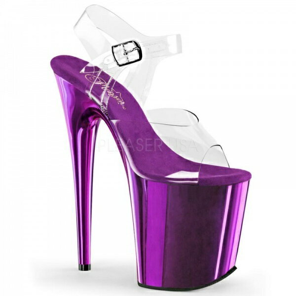 PLEASER【取り寄せ】プリーザー・フラミンゴ厚底サンダル/品番:FLAMINGO-808/FLAM808/20cmヒール/ダンスシューズ/ダンス/衣装/ポールダンス/キャバ嬢/靴/ハイヒール/ピンヒール/レディース/クロムヒール/アンクルストラップサンダル/アッパークリア(透明)/パープル/紫|KONI KONI