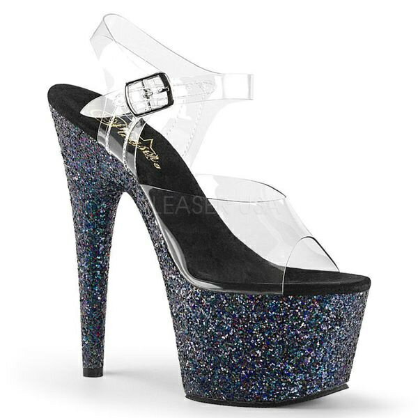 PLEASER【取り寄せ】プリーザー・ホログラムグリッター厚底サンダル/品番：ADORE-708LG/ADO708LG/17cmヒール/ドレス/キャバ嬢/ポールダンス/ダンス/衣装/コスプレ/パーティー/イベント/バーレスク/アッパークリア（透明）/ブラック/黒 12,074円