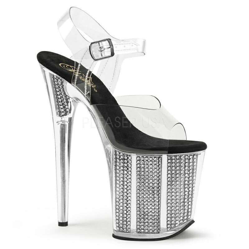 PLEASER【取り寄せ】プリーザー・ラインストーン厚底フラミンゴサンダル/品番:FLAMINGO-808SRS/FLAM808SRS/20cmヒール/ドレス/イベントシューズ/レディース/ダンスシューズ/ダンス/衣装/ポールダンス/キャバ嬢/靴/ピンヒール/ハイヒール/アッパークリア（透明）/ブラック/黒