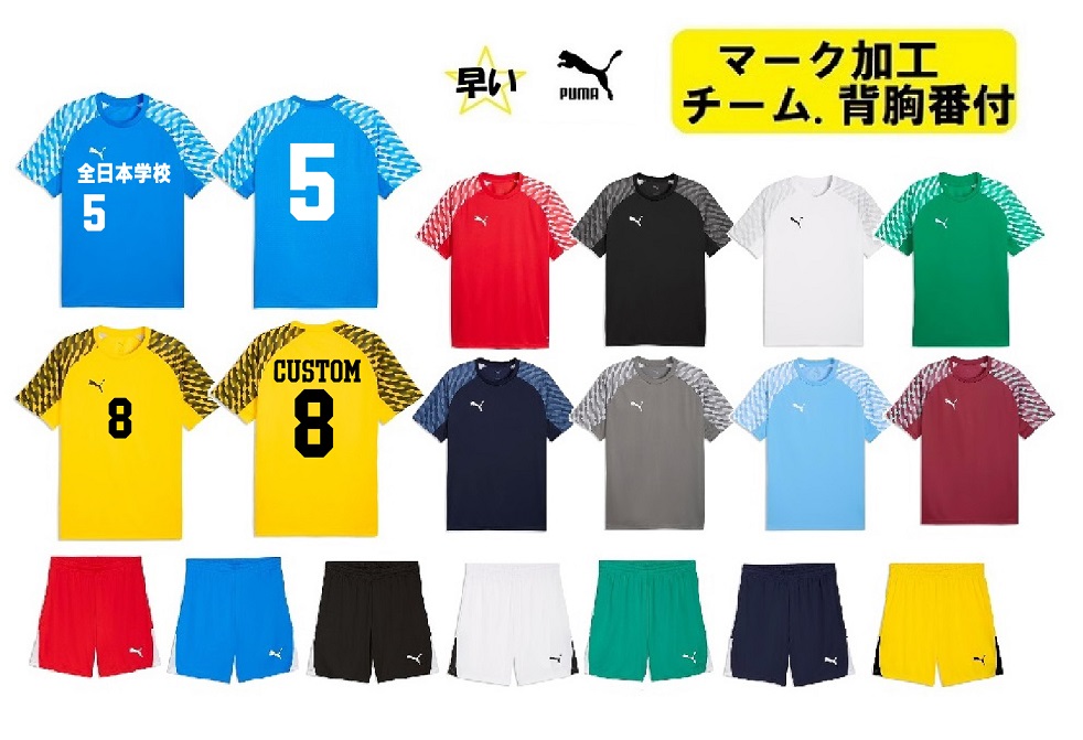 ≪3ヶ所マーク付き、シャツのみも可≫pumaプーマ大人用ユニセックス「サッカーユニフォーム上下」 660954-707346