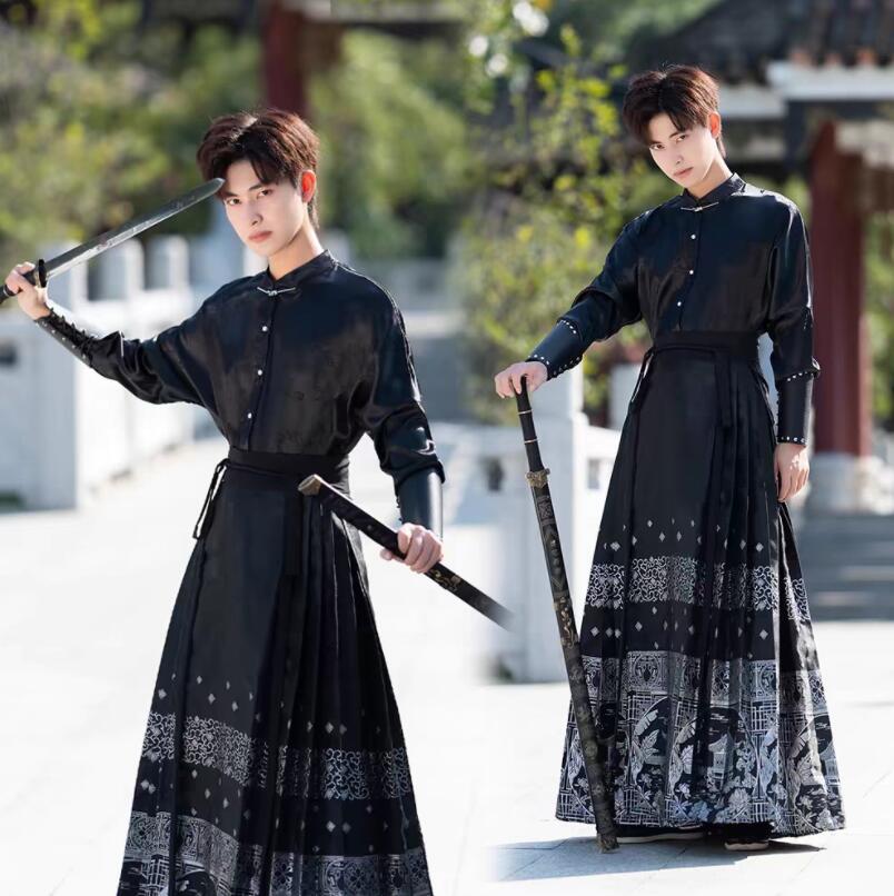 男性用ハロウィン漢服チャイナ服2点セット3点セット メンズコスプレ衣装ダンス衣装セットアップ馬顔スカート古典ダンスウェア中華風コスプレ衣装トップスとスカート学園祭 文化祭コスプレ衣裳パーティー用cosplay仮装 団体服イベント舞台服装コスチューム演出服 変装 大人