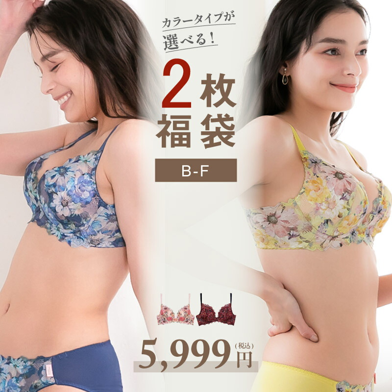 【カラーが選べる福袋】 ふわっときゅんブラ 2点入 セット ブラジャー 女性 レディース 下着 脇肉 谷間 育乳 育乳ブラ 補正 補整 小胸 大きいサイズ 花柄 ツイード グラモア サラコレクション FT1107 交換可・返品不可