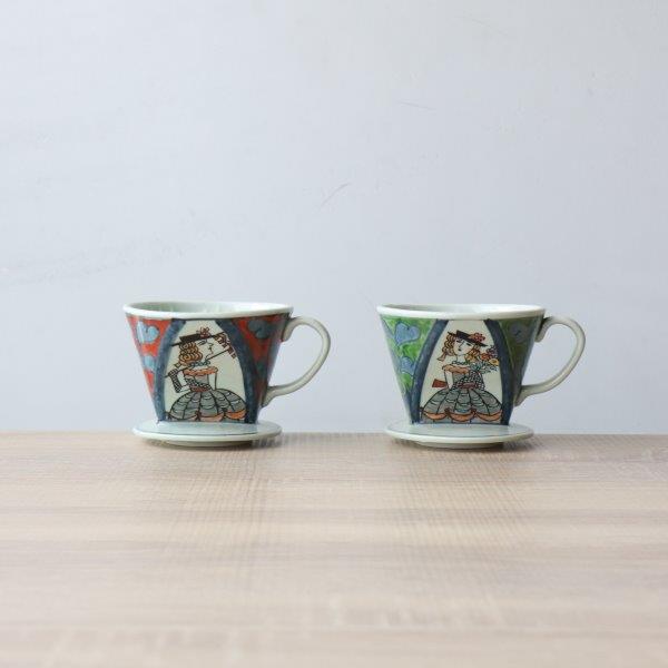有田焼 コーヒードリッパー 陶器 セラミック おしゃれ コーヒー ドリッパー 陶器 和柄 南蛮人 おしゃれ 日本製 3つ穴式 高級 ギフト お土産 海外 外国人 珈琲 おしゃれ 赤 カフェ 豆 レギュラー