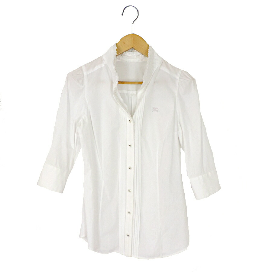 シャツ ブラウス 驚きの値段 レディース フリルシャツ 中古 バーバリーブルーレーベル 七分袖 送料無料 Label Blue Burberry 三陽商会 サイズ38 ホワイト Piaamerica Com