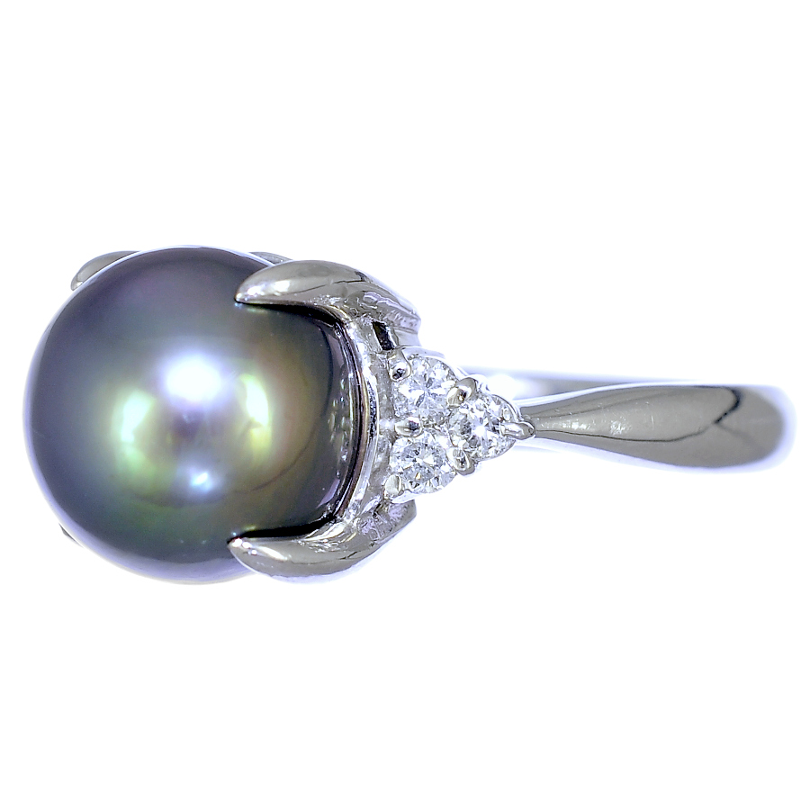 詰替え 美品 リング 指輪 プラチナ Pt900 ブラックパール ダイヤモンド