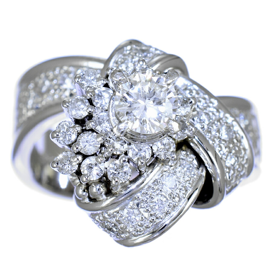 【中古】新品同様 リング 指輪 プラチナ Pt900 ダイヤモンド 0.317ct (J.VVS2.G) 0.75ct 12号 リボン ボウ ノットデザイン ジュエリー [美品][送料無料]
