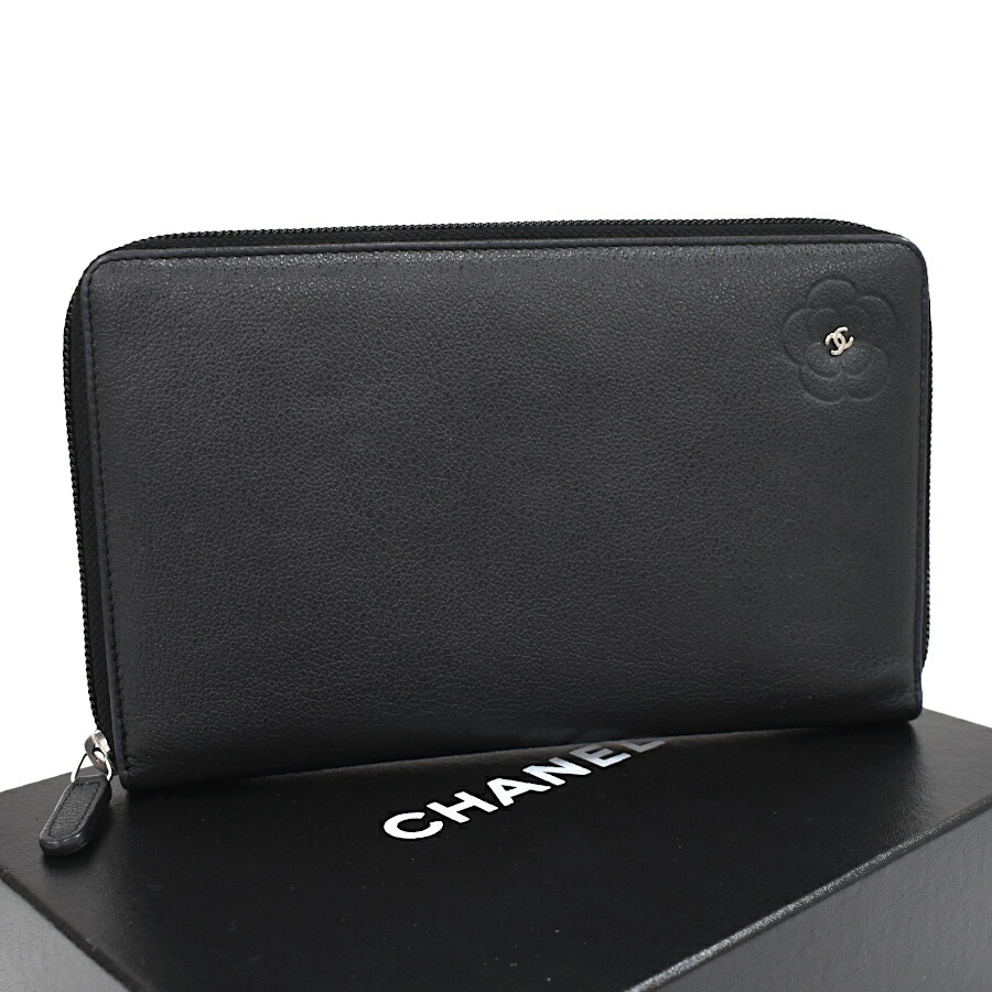 【中古】シャネル バタフライカメリア ジップウォレット 長財布 A46506 ココマーク レザー ブラック CHANEL [送料無料]