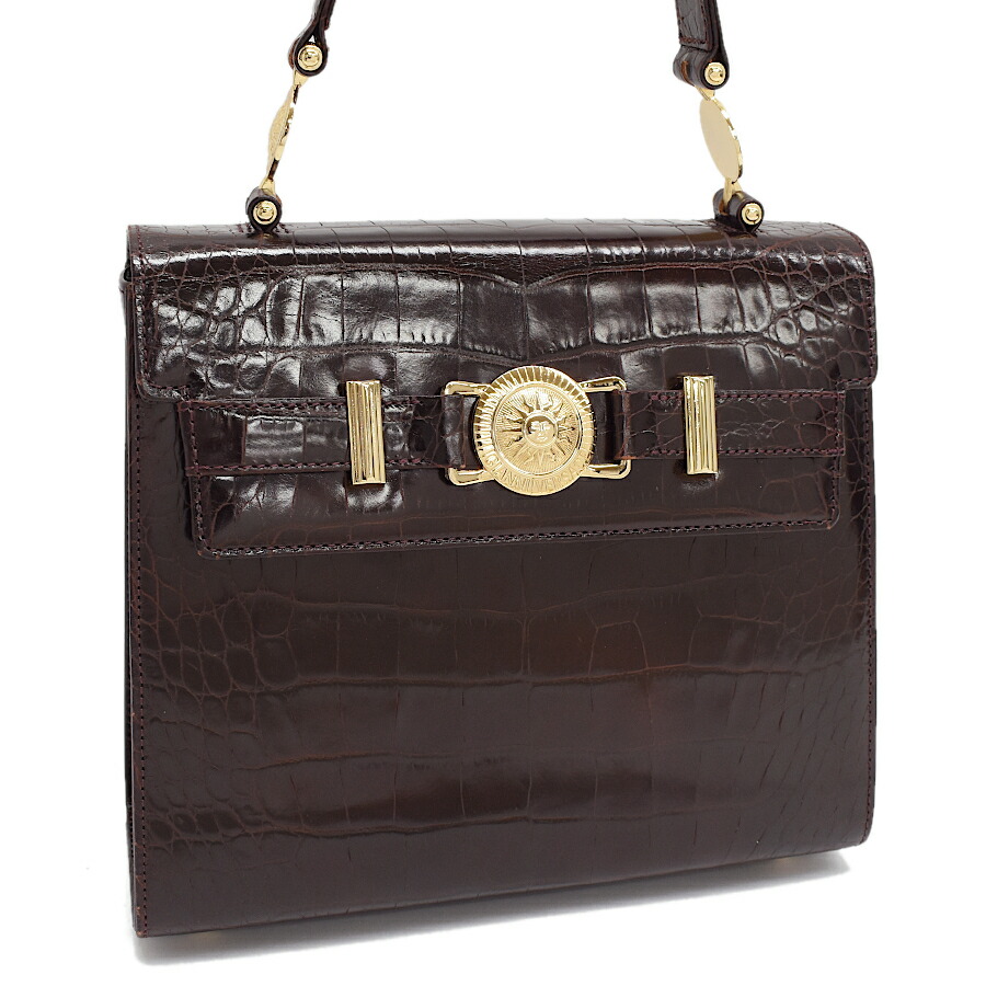 ジャンニヴェルサーチ サンバースト クロコ型押し ハンドバッグ ブラウン 楽天市場】【中古】ジャンニヴェルサーチ サンバースト