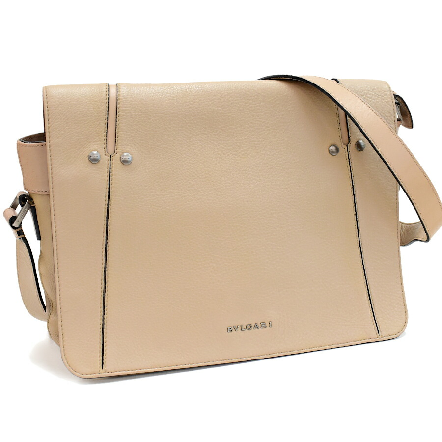 BVLGARI ブラウン レザー メッセンジャーバッグ BVLGARI - BVLGARI ブルガリ ミレリゲ メッセンジャーバッグ
