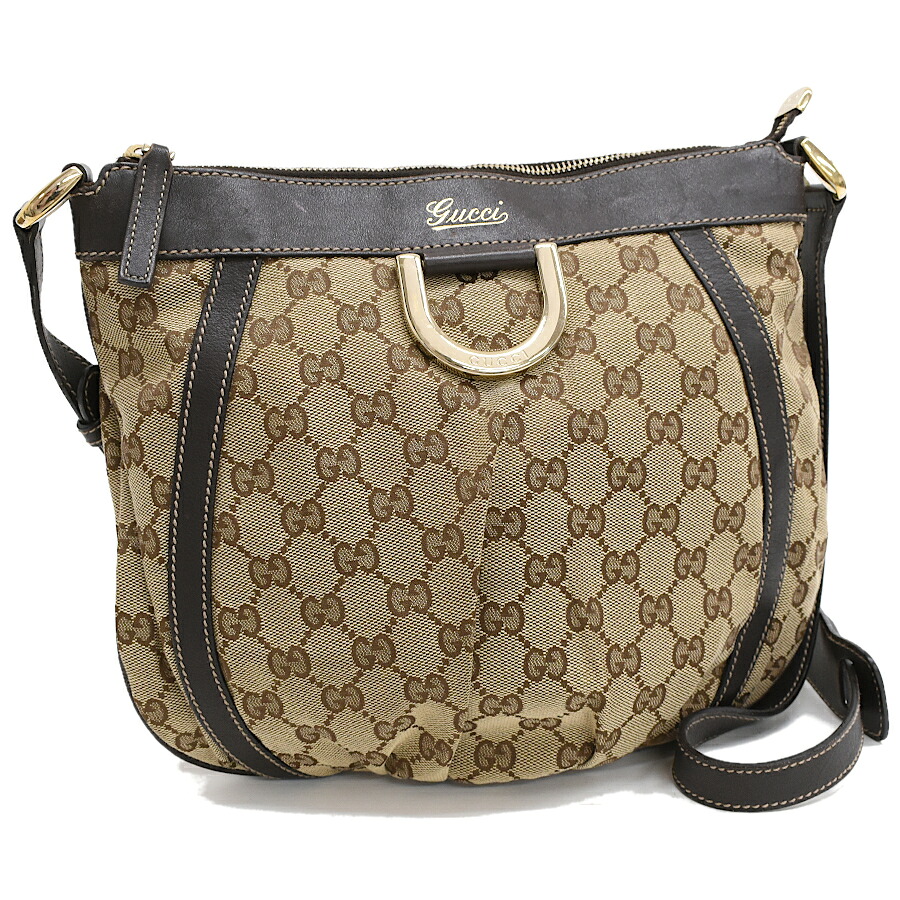 【中古】グッチ アビー クロスボディ ショルダーバッグ 203257 GGキャンバス レザー ベージュ ダークブラウン GUCCI [送料無料]