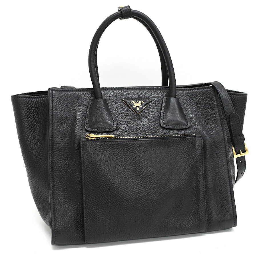 【中古】プラダ ハンドバッグ 2way ショルダーバッグ BN2626 ヴィテロダイノ レザー ネロ ブラック ゴールド金具 トライアングルロゴ PRADA [美品][送料無料]｜ブランドリサイクルストアスマイル