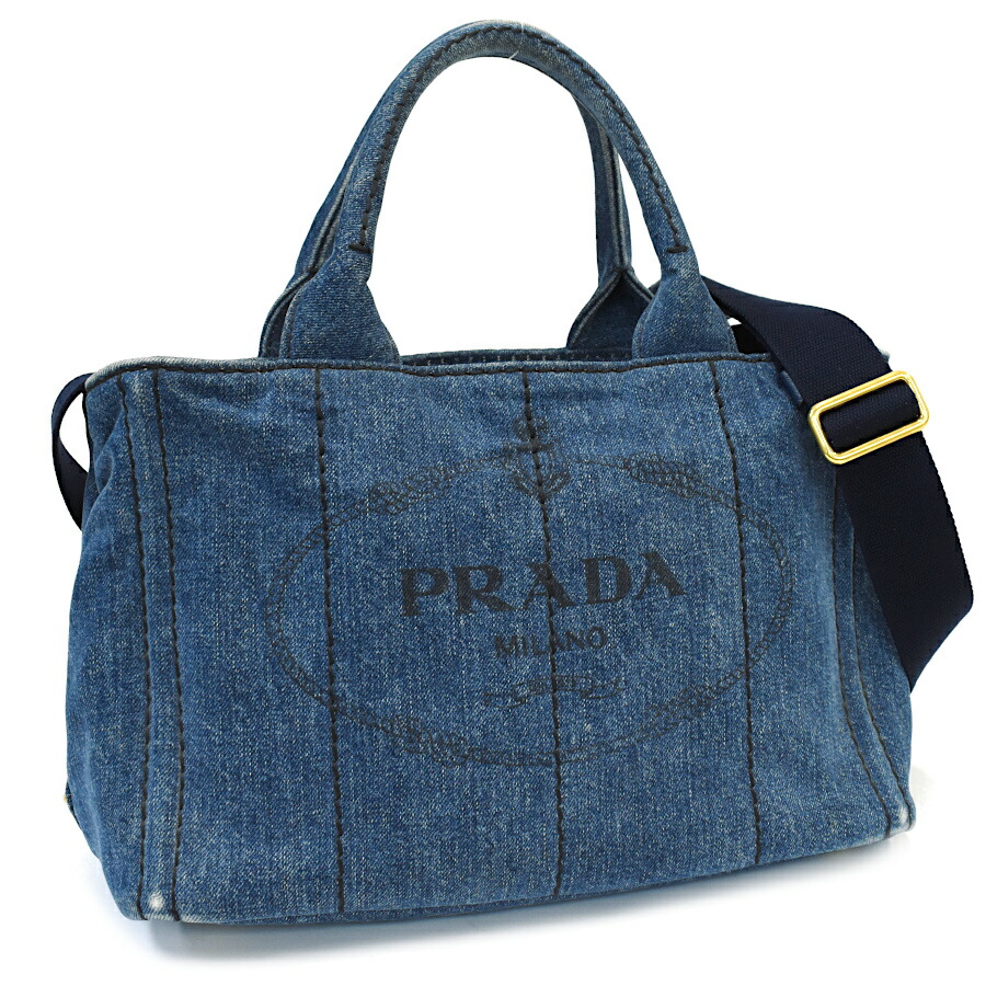 【中古】プラダ カナパ トートバッグ 2way ショルダーバッグ 1BG439 デニム ブルー トライアングルロゴ PRADA Canapa [送料無料]