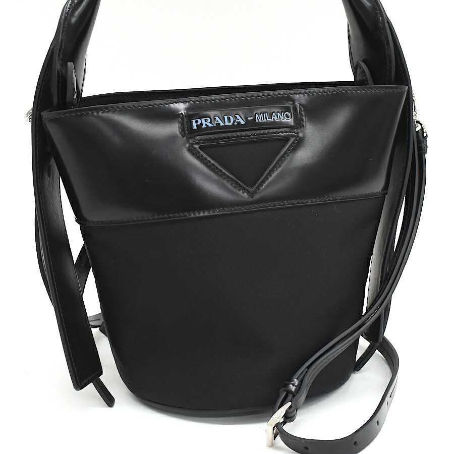 【中古】プラダ テスートバスケットバッグ 2wayハンドバッグ オーバーチュア テスートナイロン レザー ネロ ブラック PRADA Ouverture Tessuto Bucket Bag[美品][送料無料]