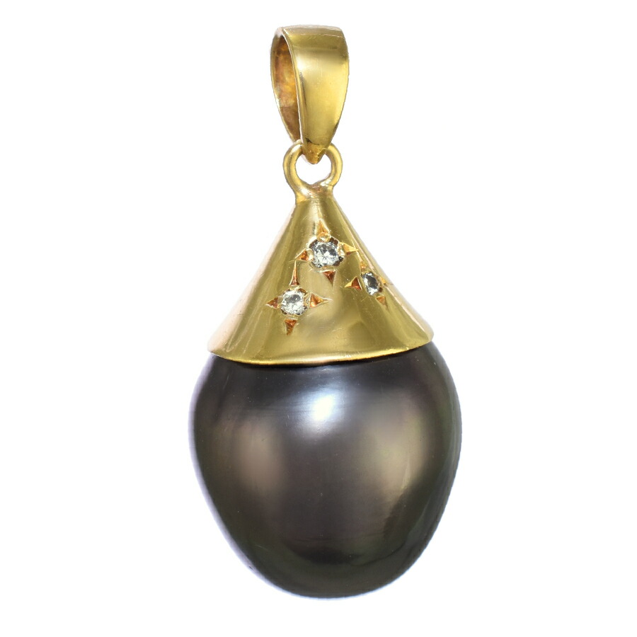 【中古】ペンダントトップ チャーム K18 イエローゴールド ブラックパール ダイヤモンド ジュエリー アクセサリー [美品][送料無料]