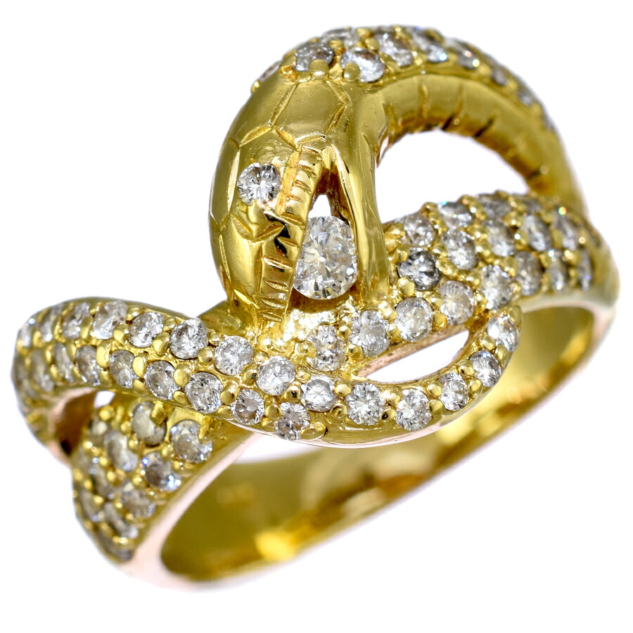 【中古】新品同様 スネーク 蛇 リング 指輪 K18イエローゴールド ダイヤモンド 0.9ct 11号 ジュエリー アクセサリー [美品][送料無料]｜ブランドリサイクルストアスマイル