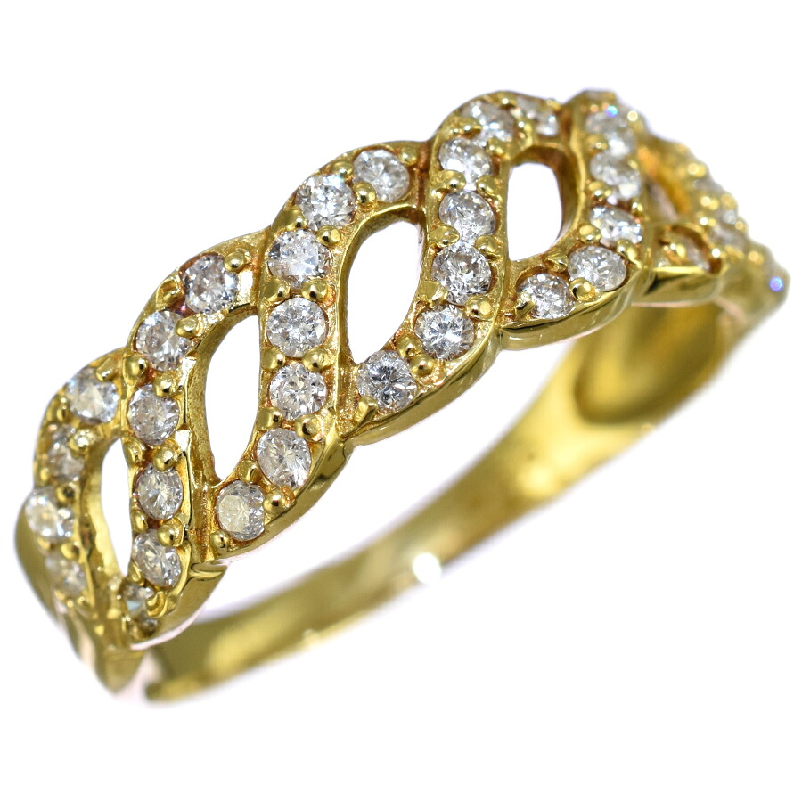 【中古】新品同様 ツイスト オープンワーク リング 指輪 K18イエローゴールド ダイヤモンド 0.5ct 15.5号 ジュエリー アクセサリー [美品][送料無料]｜ブランドリサイクルストアスマイル