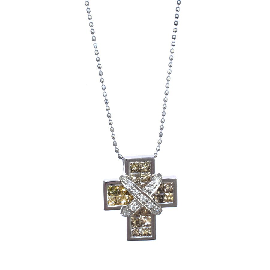 【中古】新品同様 クロス ペンダント ネックレス K18ホワイトゴールド ダイヤモンド ジュエリー アクセサリー [美品][送料無料]