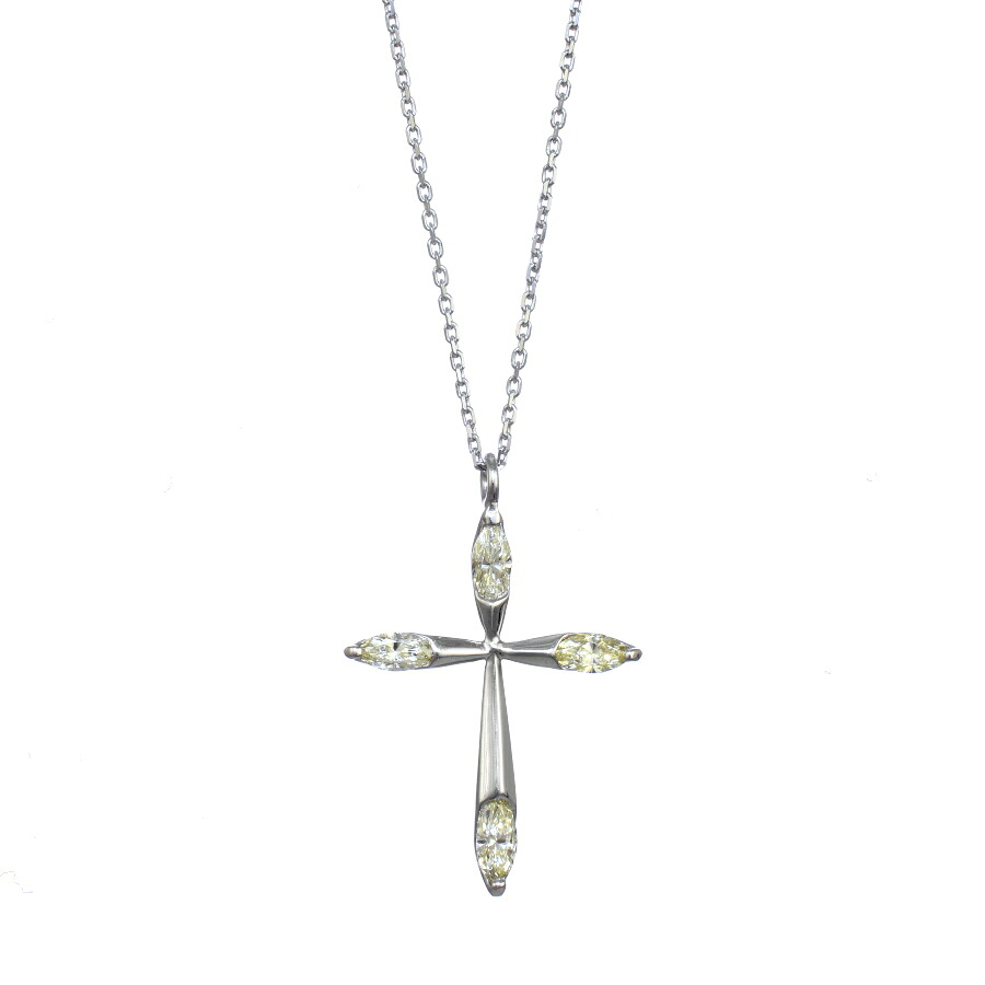 【中古】新品同様 クロス ペンダント ネックレス K18ホワイトゴールド ダイヤモンド 0.32ct ジュエリー アクセサリー [美品][送料無料]