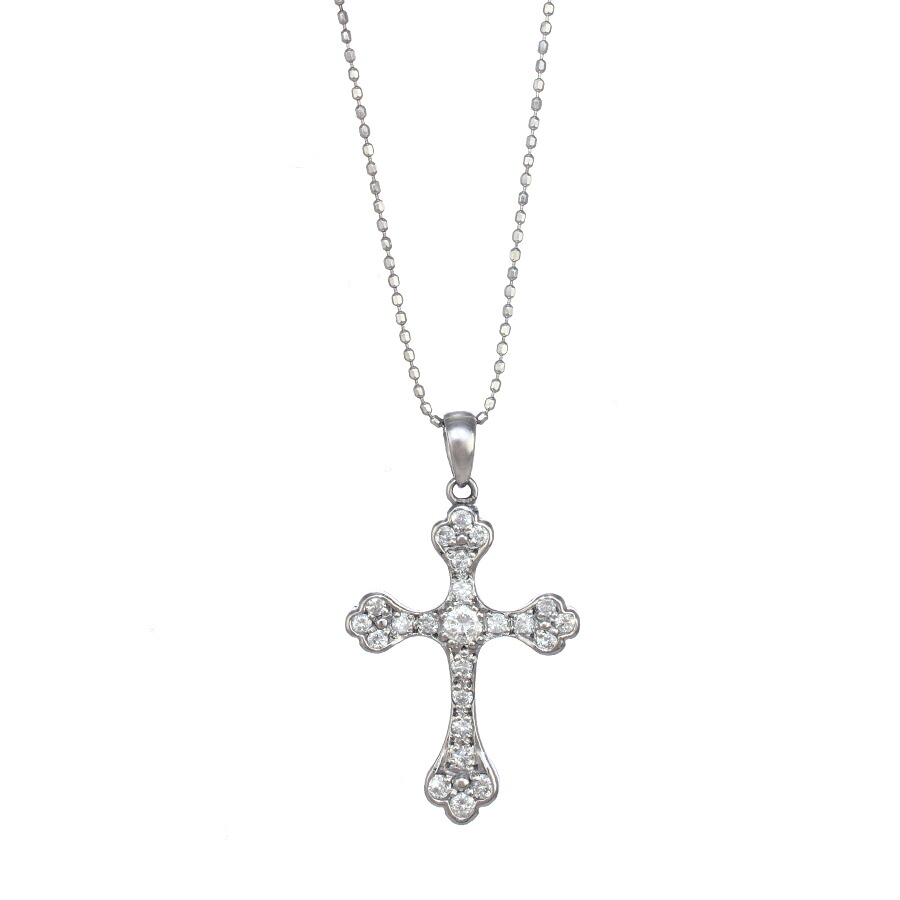 【中古】新品同様 クロス ペンダント ネックレス K18ホワイトゴールド ダイヤモンド 0.37ct ジュエリー アクセサリー [美品][送料無料]
