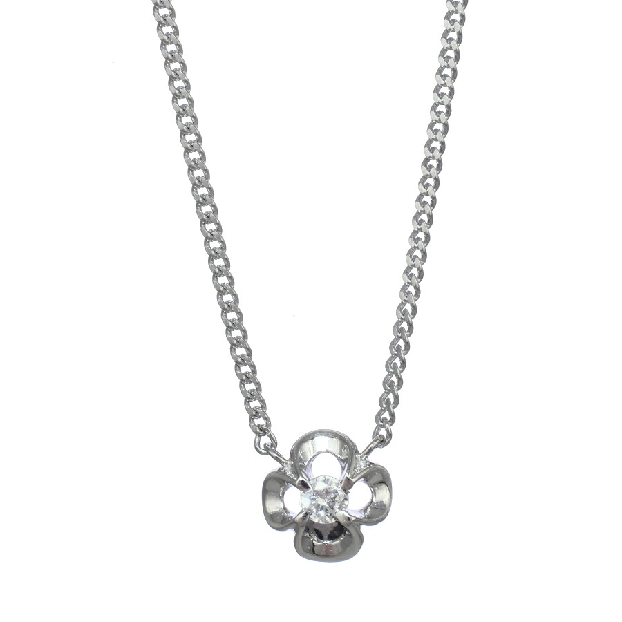 【中古】新品同様 フラワー ペンダント ネックレス プラチナ850 ダイヤモンド 0.06ct ジュエリー アクセサリー [美品][送料無料]