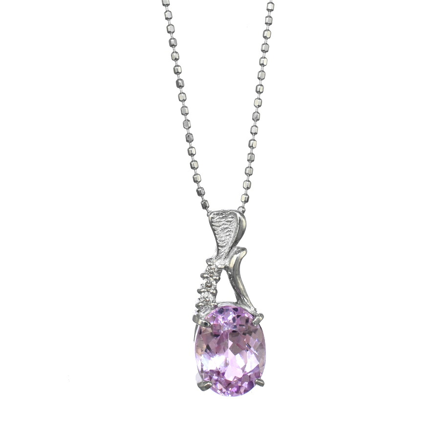 【中古】新品同様 ペンダント ネックレス K18ホワイトゴールド クンツァイト 2.43ct ダイヤモンド 0.08ct ジュエリー [美品][送料無料]