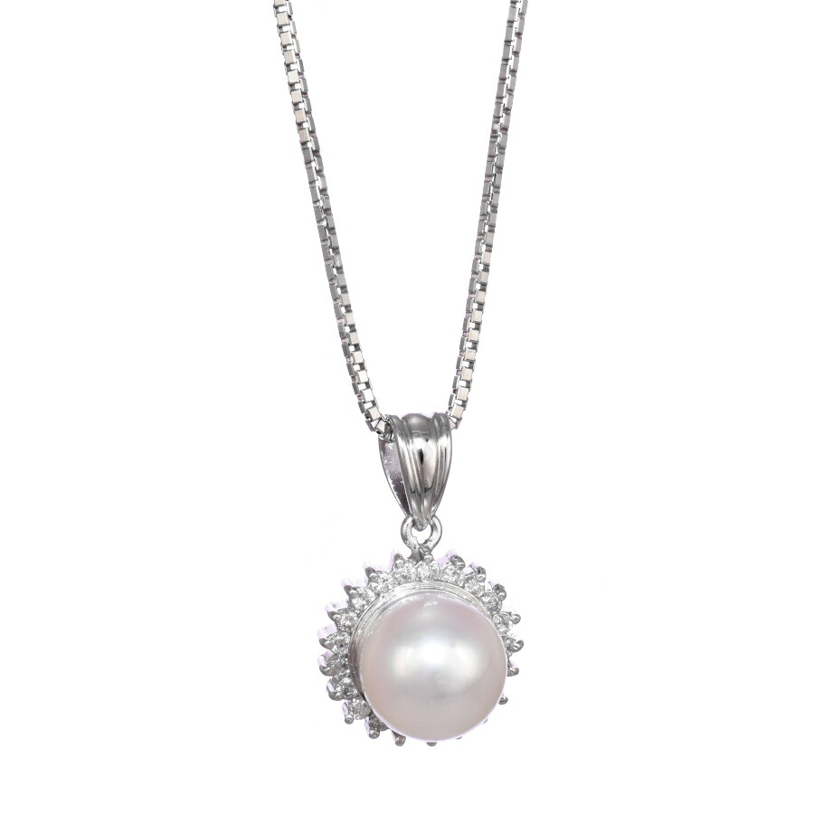 【中古】新品同様 パール ペンダント ネックレス プラチナ 900 850 ダイヤモンド 0.21ct ジュエリー アクセサリー [美品][送料無料]｜ブランドリサイクルストアスマイル