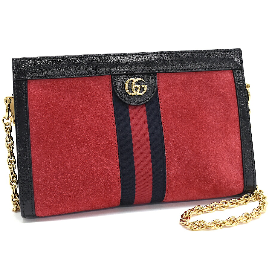 【中古】グッチ オフディア GG スモール チェーンショルダーバッグ 503877 シャリーライン スエード レッド GUCCI [送料無料]