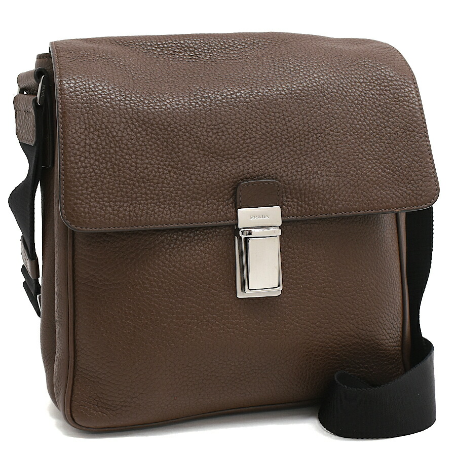 【中古】プラダ ショルダーバッグ クロスボディ VA1036 ヴィッテロダイノ レザー ダークブラウン トライアングルロゴ PRADA [送料無料]
