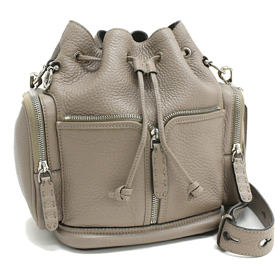 【中古】フェンディ モントレゾール ショルダーバッグ 巾着型バッグ 8BT301 セレリア レザー グレージュ FENDI [送料無料]