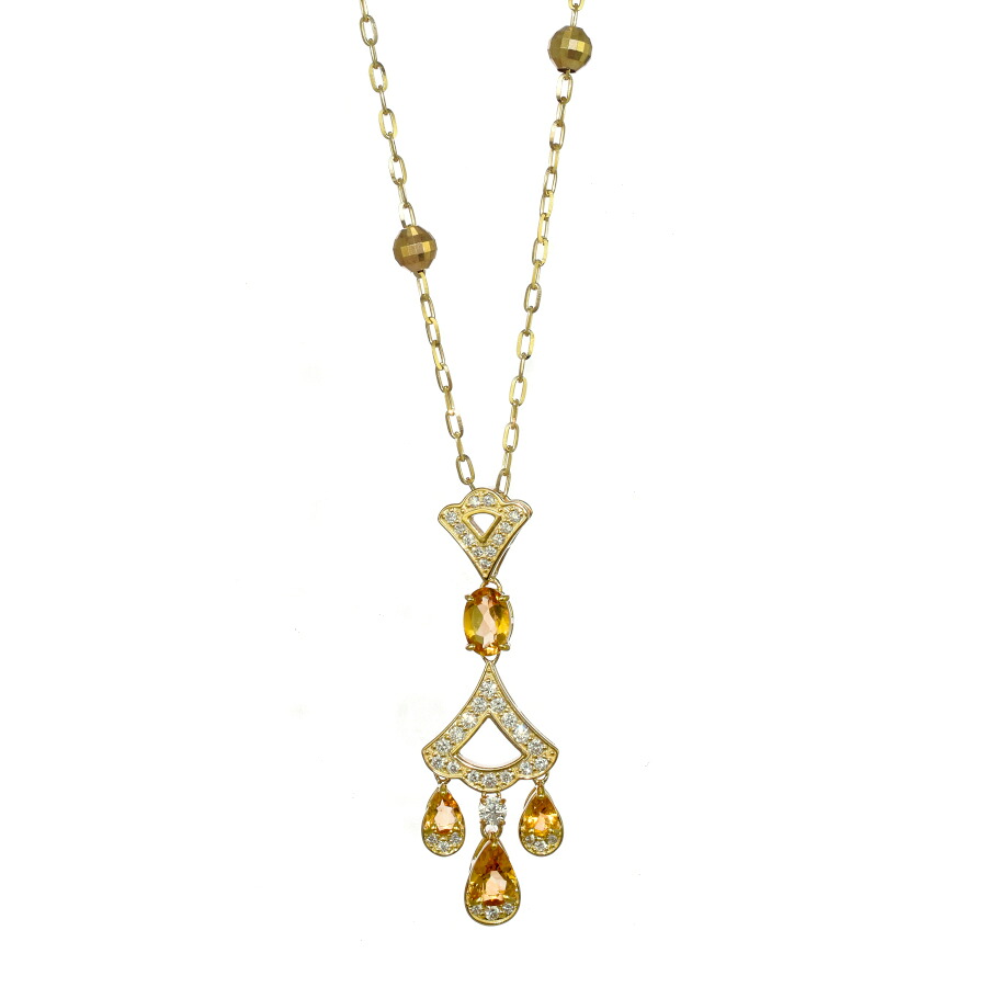 【中古】新品同様 ドロップ ペンダント ネックレス K18イエローゴールド シトリン 1.10ct ダイヤモンド 0.33ct ジュエリー [美品][送料無料]
