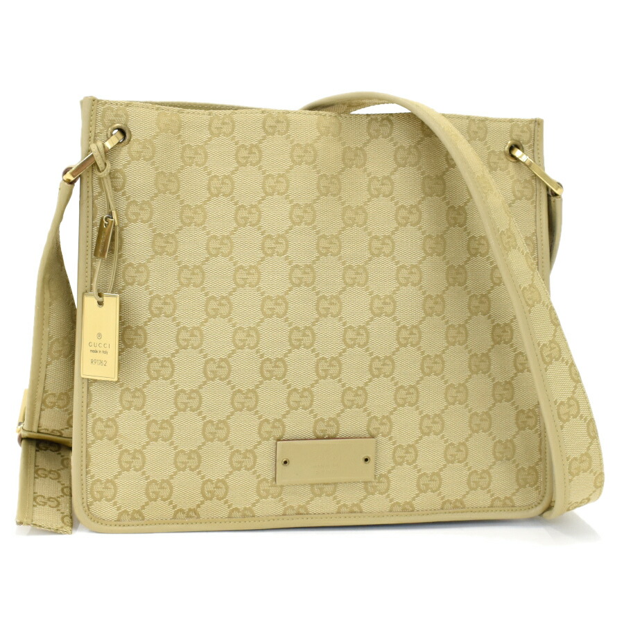 【中古】グッチ 差し交わす上半身 ショルダーバッグ 91762 GG帆布 なめし革 ベージュ ゴールド金具 GUCCI[美品][貨物輸送無料]