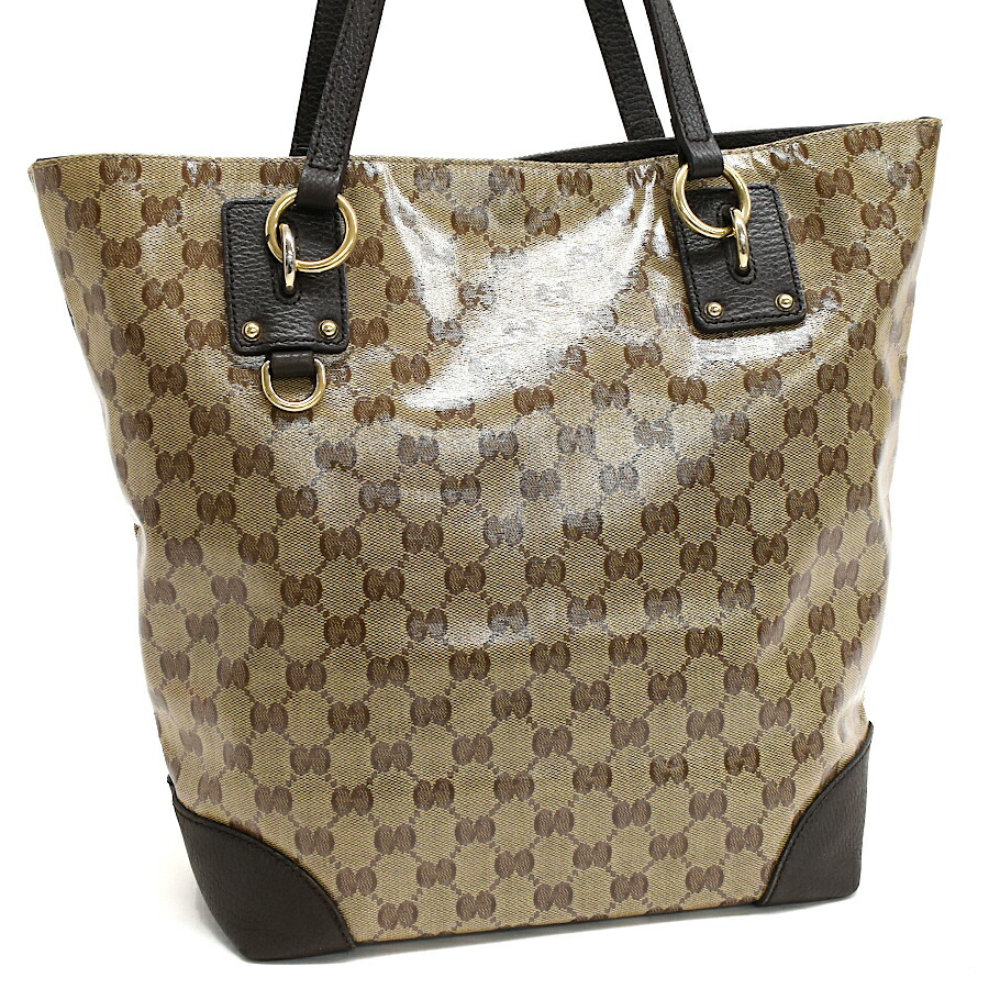 【中古】グッチ ショルダー トートバッグ 353706 GGクリスタル PVC レザー ベージュ ブラウン GUCCI[美品][送料無料]｜ブランドリサイクルストアスマイル