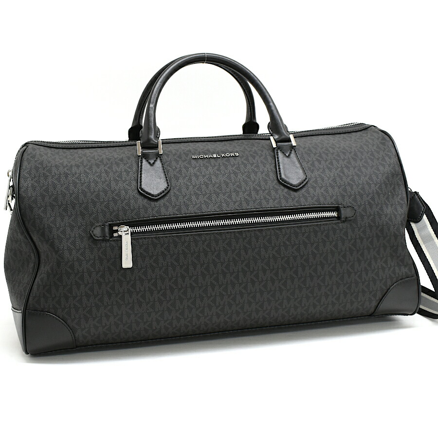 【中古】新品同様 マイケルコース ボストンバッグ シグネチャー コーテッドキャンバス ブラック MICHAEL KORS [美品][送料無料]