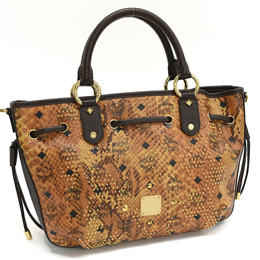 MCM ロゴプリント ベージュハンドバッグ MCM エム シー ヴィセトス ロゴグラム ミニボストンバッグ
