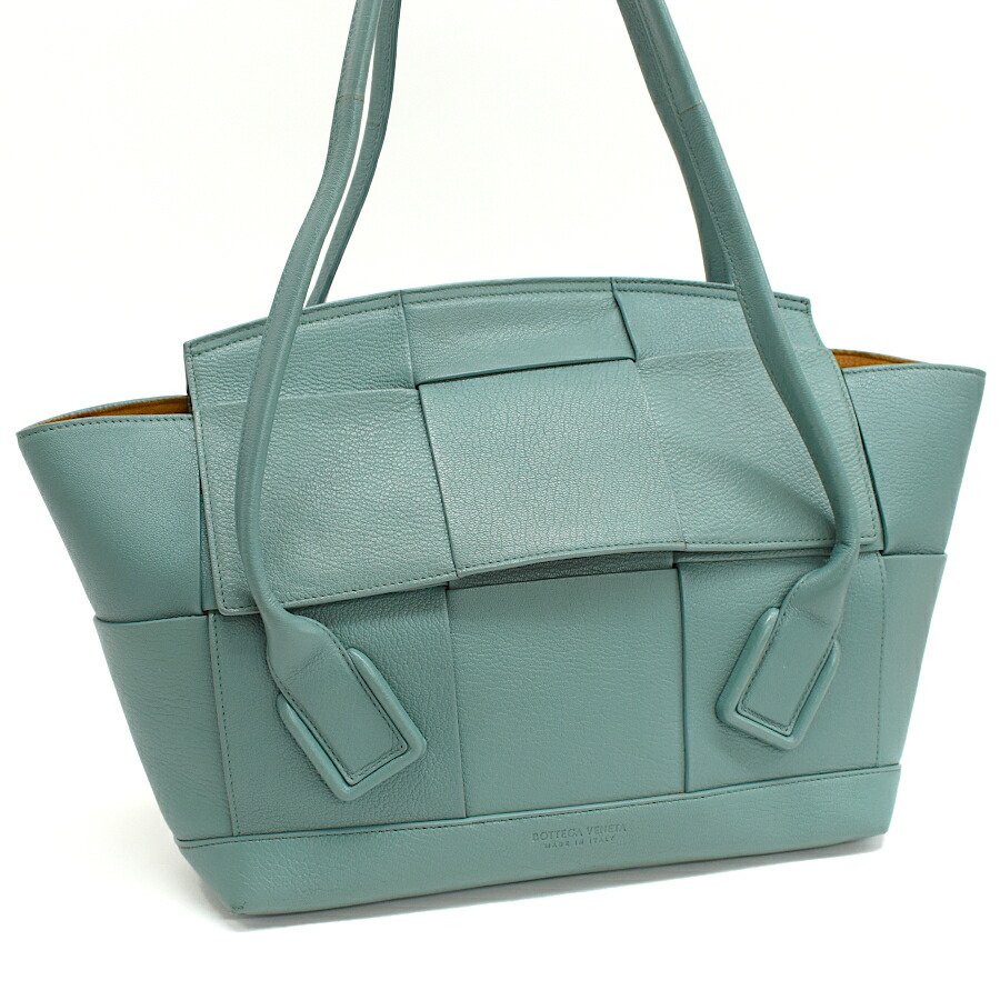 【中古】ボッテガヴェネタ アルコ トートバッグ マキシイントレチャート レザー グリーン BOTTEGA VENETA[送料無料]