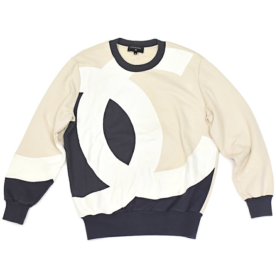 CHANEL ロゴトレーナー ホワイト/ネイビー CHANEL ロゴトレーナー ホワイト/ネイビー CHANEL Cotton CC