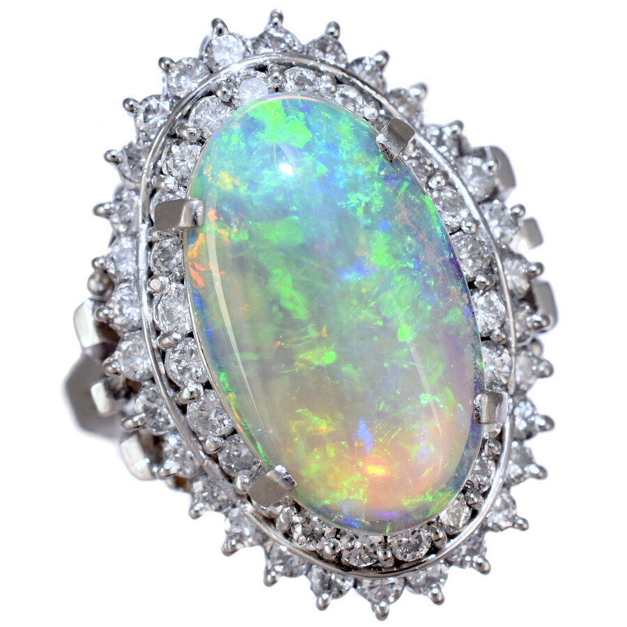 【中古】新品同様 リング 指輪 プラチナ900 オパール 2.64ct ダイヤモンド 0.83ct 9号 ジュエリー [美品][送料無料]｜ブランドリサイクルストアスマイル