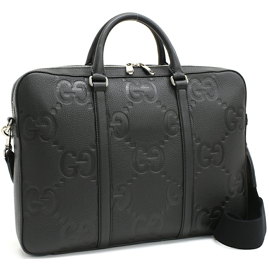【中古】新品同様 グッチ 2way ブリーフケース 658573 ジャンボGG レザー ブラック GUCCI[美品][送料無料]